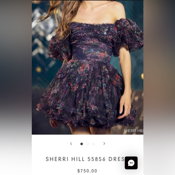 Sherri Hill HoCo Cocktail black floral size 2 NWT with removable puff sleeves - Picture 2 of 4